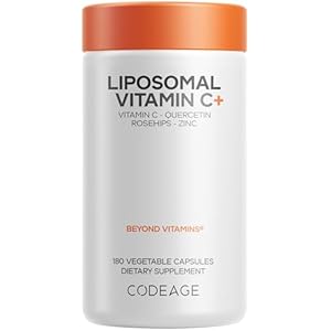 Codeage Liposomal Vitamin C 1500mg with Zinc, Elderberry, Citrus Bioflavonoids Grapefruit, Lemon, Orange Powder, Quercetin & Rose Hips Fruit – Vegan Supplement – Non-GMO, Vegan Pills, 180 Capsules