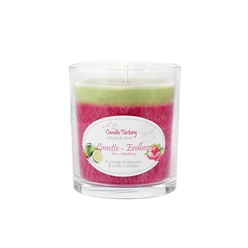 Candle Factory Party Light Duftkerzen aus pflanzlichem Stearin im Whiskey Glas, ca. 30h Brennzeit, Duft: Limette-Erdbeer