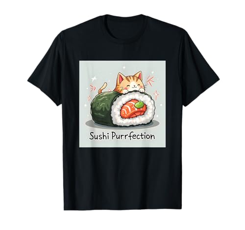 Kawaii Sushi Cat Shirt Cute Cartoon Cat Lovers Anime T-Shirt