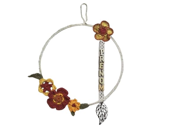 Couronne de fleurs murale et suspension décorative fleurie au crochet avec prénom