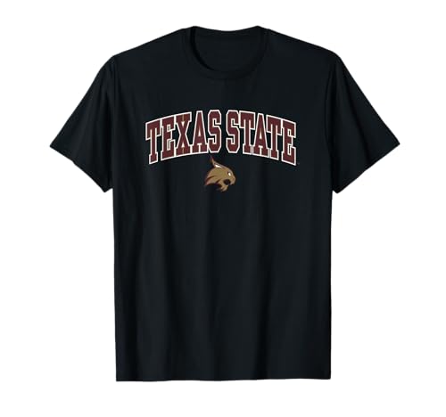 Texas State Bobcats Arch Over Black Officially Licensed T Shirts and Tees for Men and Women