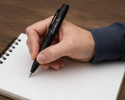 Image of Executive Ballpoint Pen, Matte Black, Metal Body, Magnetic Cap Closure, Smooth Ink Flow, Engraved Detailing.