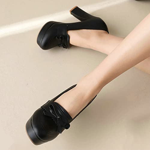LUXMAX Women Block Heel Platform Pumps Bow Chunky High Heel Pumps4