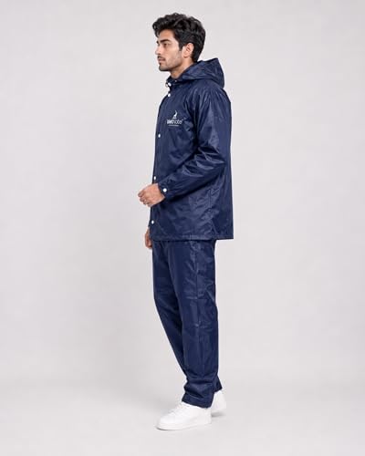Image of TAGDO Rain Coat for Men Waterproof for Bike Rider with Zipper and Button and Adjustable Hood along with inner pockets | Rain Suit for Men & Women | Jacket & Pants with Carry Bag (2073)