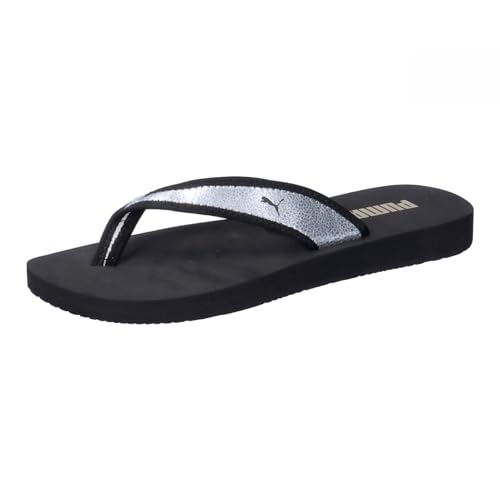 PUMA Damen Sandy Flip Metallic Shine Slide-Sandalen, Black Silver Metallic, 39 EU