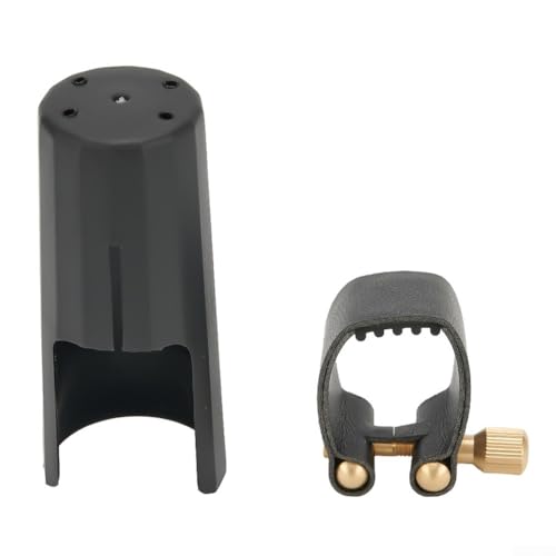Legatura per sassofono in pelle con tappo: questo set include una legatura in pelle di alta qualità e un cappuccio protettivo in plastica, progettato per adattarsi a tutti i bocchini standard per sassofono, rendendolo un accessorio essenziale per i musicisti.