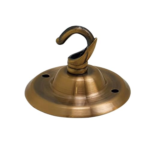 LEDSone Vintage Ceiling Rose Hook Plate Metal Yellow Brass 75mm Chandelier Light Fitting with Pre-Drilled Holes for Mounting Chandliers Pendant Lights Wall Lamps Hanging Lights Planters Decorations