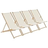 Harbour Housewares Folding Wooden Deck Chairs – Natural – Pack of 4 – Adults Traditional Foldable Reclining Outdoor Canvas Sun Lounger Chair Seat for Garden Patio, Beach, Camping