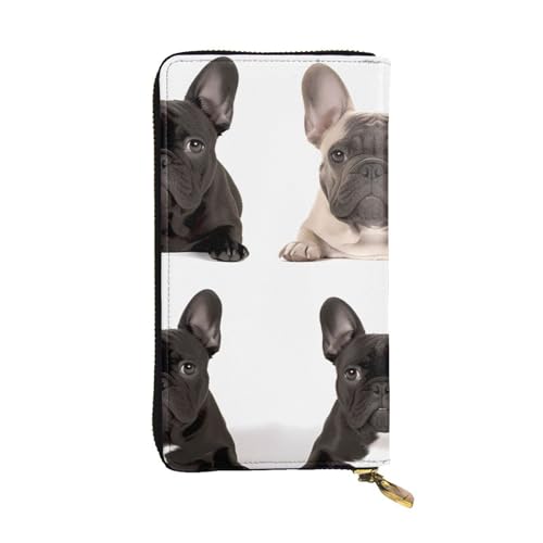 Portefeuille bouledogue français en cuir zippé pour homme et femme