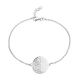 JO WISDOM Pulsera Flor de la Vida Bañada en Oro Blanco Joyería para Mujer