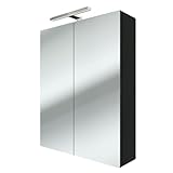 AcquaVapore by Sandra Jentho Spiegelschrank Badspiegel Badezimmer Spiegel City 60cm Esche schwarz mit 5W LED-Strahler/Energiebox