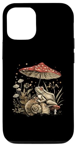 Carcasa para iPhone 15 Cottagecore Aesthetic Frog Shell Champiñón Witchy Floral
