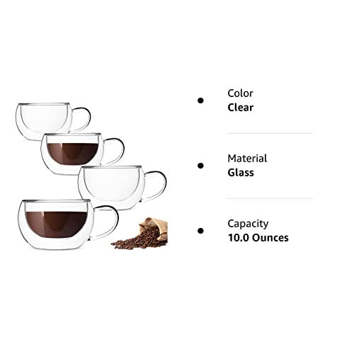 Deecoo Double Wall Cappuccino Mugs 10Oz, Clear Coffee Mug Set Of 4 Espresso Cups, Insulated Glass With Handles (Latte Glasses,Tea) #TOP7