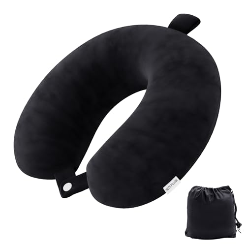 Senders Reisekissen Memory-Schaumstoff Nackenkissen Leichte Schnellpackung für Flugzeug, Zug, Auto, Reisen, Camping, Nackenstützkissen (Schwarz)