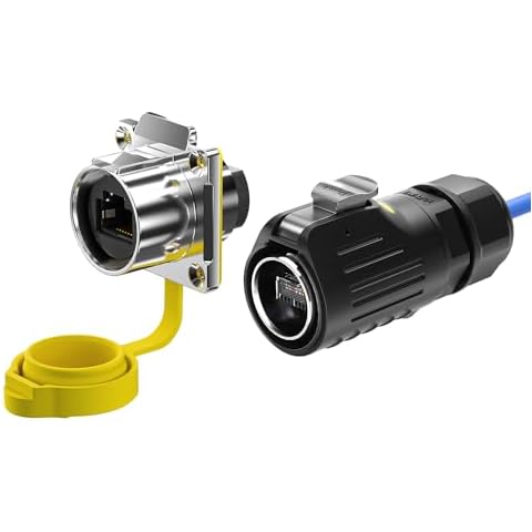 ZUZONG Cat7 RJ45 Waterproof Connector IP68 RJ45 Industrial Connector RJ45 Aviation Plugs Sockets Cat7 10GB Signal Connector for Home, Industrial Connection/LED/Stage/Lighting/Network(Flange Type Cover
