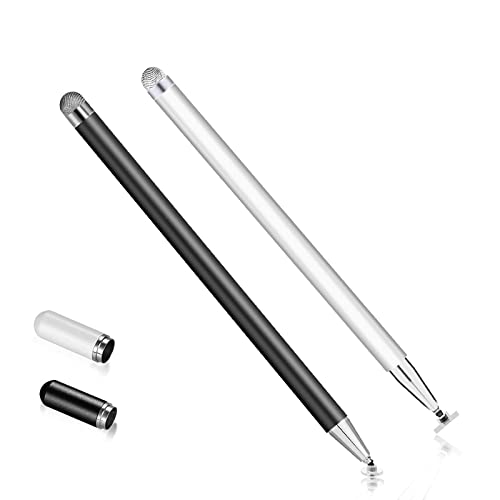 PNGOS Stylet écrans Tactile,Capacitif Stylo avec Capuchon Magnétique Stylet Compatible avec Les Appareils à écran Tactile Capacitif Tels Que Smartphone/Tablette/PC,Blanc + Noir 2 Bâtons Cover
