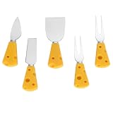 DIYEAH 5 Stück Teiliges Käsebesteck Gelbem Cartoon käsegriff Bestehend aus Schaufel Spitzem Messer Flachmesser und Gabeln Vielseitiges Dessert Obstbesteck aus Gesundheitlich