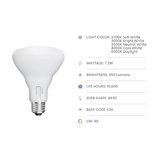 Feit Electric BR30 LED Flood Light Bulb, 65W Equivalent, Dimmable, 5CCT, Adjustable White, 650 Lumens, Indoor/Outdoor Residential & Commercial Use, 17,000-Hour Lifespan, BR3065DM5CCTCA15K/6, 6-Pack