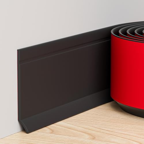 Image of Duzzy Flexible Baseboard Trim, 6 Inch(H) x 20 Feet(L) Peel and Stick Vinyl Baseboard Molding Trim, Self-Adhesive Wall Base Cove Base