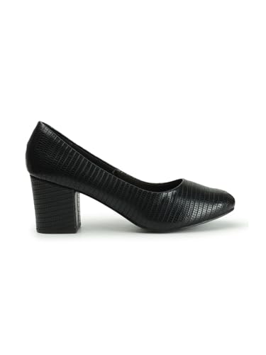 Image of Carlton London Women's Textured Round Toe Block Heel Pumps