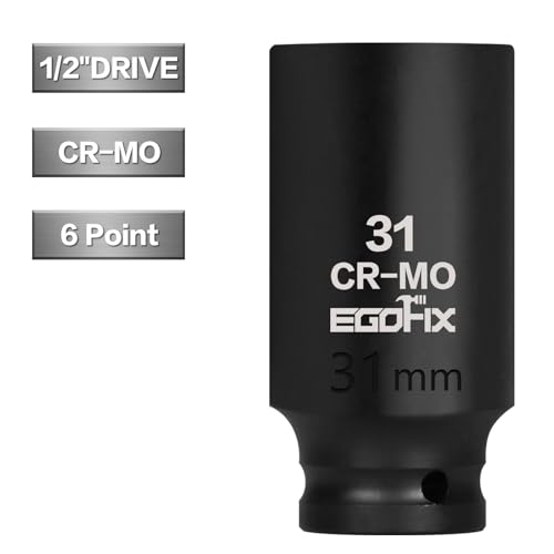 Image of 31mm Socket 1 /2 inch Drive Deep Impact Metric Socket,CR-MO 6 Point for Easy Removal of Axle Nut