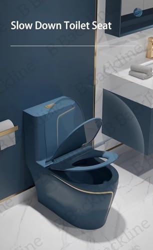 Image of B Backline Ceramic Commode for Toilet /Siphonic Western Toilet Commode /One Piece Floor Mount Commode with Soft Closing Toilet Seat - 12 inch Inch S Trap Outlet Is From Floor (Blue Glossy)