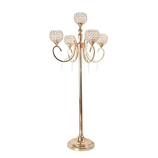 VINCIGANT Gold Floor Candelabra Centerpiece - 47.2 Inches Tall 5 Candle Holders - Elegant Design for Wedding, Dinner Party and Formal Event Christmas Decoration