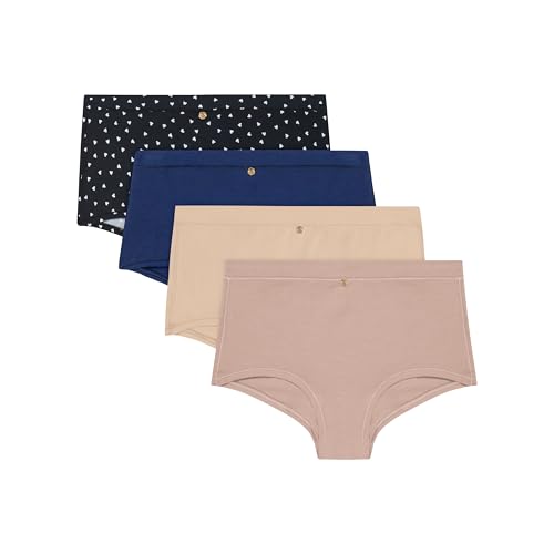 Maidenform Womens Underwear Boy Shorts Pack - 4-Pack - Mid-Rise Full-Coverage Panties - Soft Stretch BLKHEART/NAVY/ALM/EVEBLSH MEDIUM