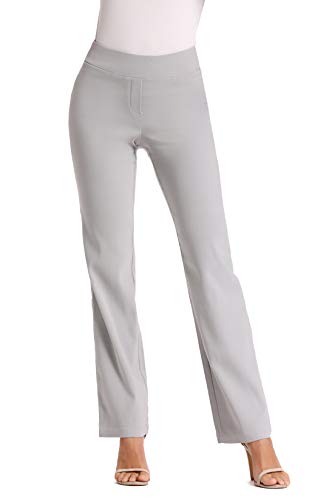 Foucome Dress Pants for Women-Slim or Bootcut Stretch High Waist Trousers with All Day Comfort Pull On Style Gray