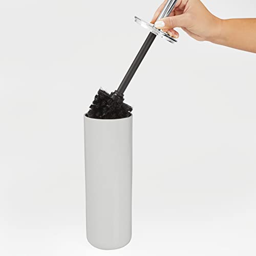 Mdesign Compact Freestanding Plastic Toilet Bowl Brush And Holder For Bathroom Storage - Plastic And Stainless Steel - Sturdy, Deep Cleaning - Light Gray/Chrome #TOP3