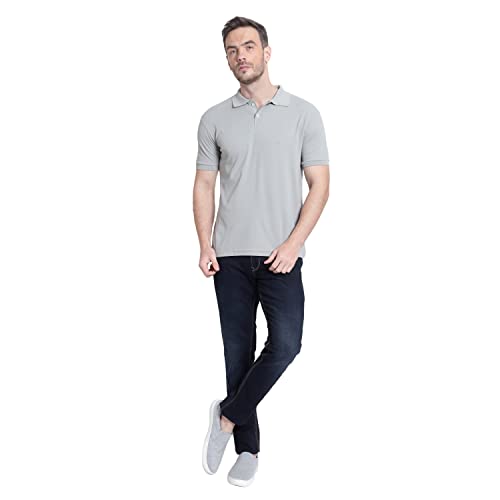 Image of Men's Poly Cotton-Matty Tshirt with Regular Fit Solid Pattern Half Sleeve Standard Length and Button Down Closure|Men's T-Shirts