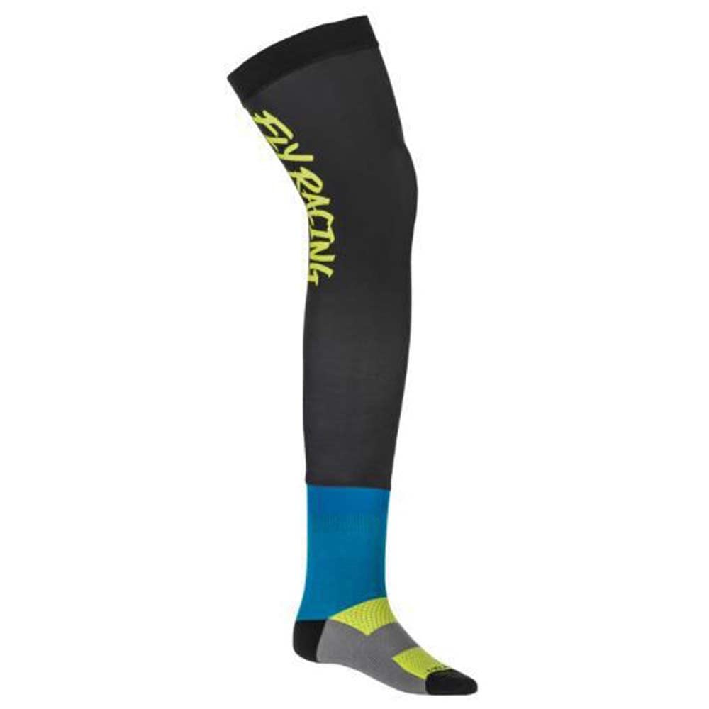 Fly Racing 2022 Knee Brace Riding Socks (Hi-Vis/Black/Blue, LG/XL)