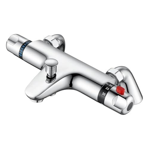ZAMERY Thermostatic Bath Shower Mixer Tap Deck Mounted Solid Brass Bathtub Shower Mixer Bar Valve with 38C Safety Anti-Scald