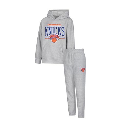 Ultra Game Youth NBA Official Super Soft Hoodie Sweatshirt and Sweatpants Joggers Set, New York Knicks, Heather Gray, 8