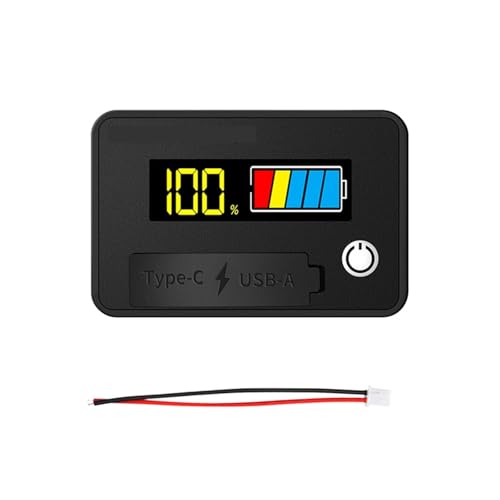 デジタル電圧・電流計 8~30V 6140B デジタル電圧計 酸リチウムレベルインジケーター 逆接続保護 USB タイプC(Colorful)