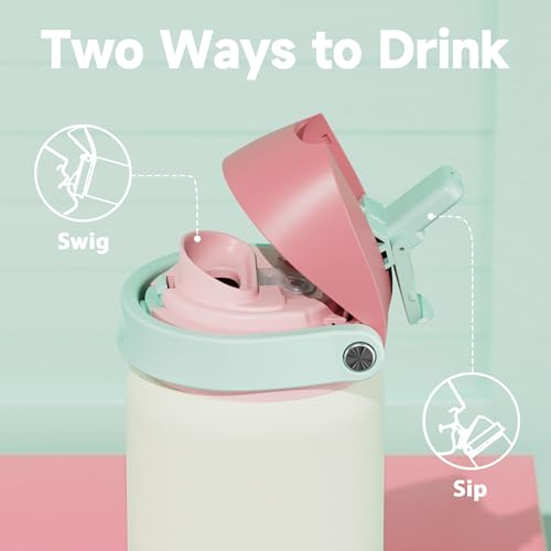 Image of 32 oz Insulated Water Bottle with Straw: Meoky Stainless Steel Metal Water Bottle with 2-in-1 Lid - Leak Proof, Cold for 24 Hours, Protective Silicone Base, BPA-Free for Sports Gym, Cream