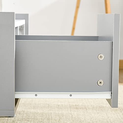 HOMCOM Two-Tone Coffee Table | Duo Storage Side Storage Furniture | Modern Marble Effect w/Shelf Drawer Table Top Wood Legs Grey - White