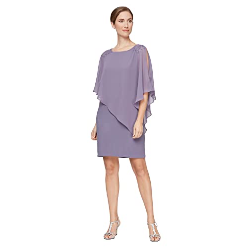 Image of S.L. Fashions Women's Short Chiffon Beaded Capelet Dress (Petite and Regular)