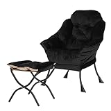 Lazy Chair with Folding Ottoman,Living Room Chairs, Accent Contemporary Lounge Chair, Single Steel Frame Leisure Sofa Chair with Armrests and A Side Pocket (Black)