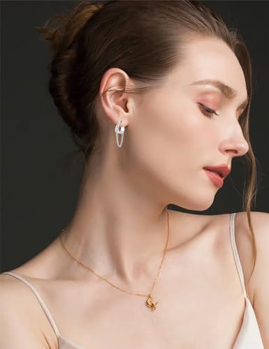 925 Sterling Silver Chain Dangle Drop Earrings Huggie Hoop Earrings for Women Trendy for Mother Her (Silver) — view 5