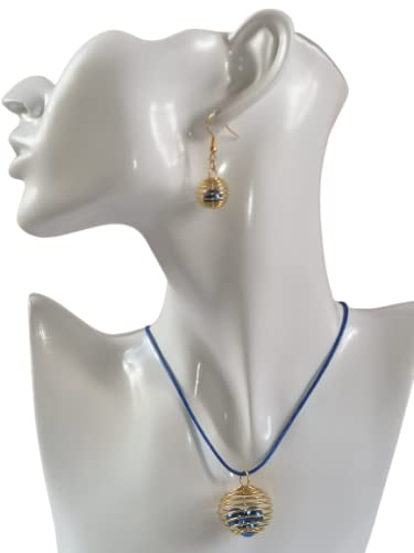 Parure perles bleu doré ensemble bijoux femme tendance