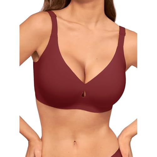 LUCKMEEY Bras for Women No Underwire Wireless Bras - Seamless Push Up Full Coverage Bralettes Comfortable Everyday Bra XX-Large Wine