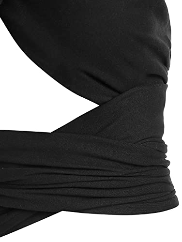 Zaful Ribbed Halter Crop Top Ruched Lace-Up Cropped Cami Bandana Top Stitching Cropped Tank Top #TOP6