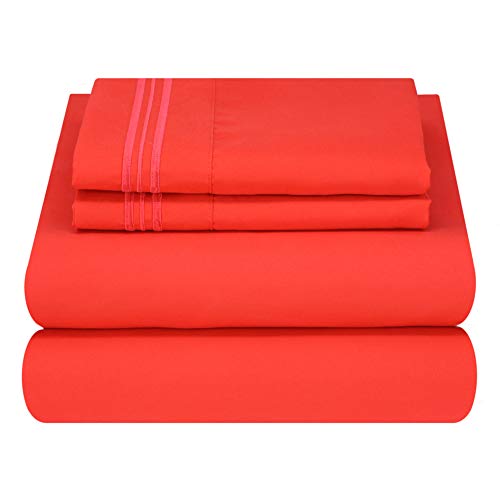 Mezzati Ultra Soft And Lightweight Bed Sheet Set - Brushed Microfiber Bedding For A Comfortable Night's Sleep (Red, Cal King Size) #TOP15
