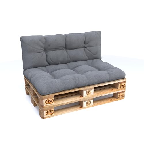 POKAR Palettenkissen Palletenauflagen Palettenpolster Palettensofa Palettenmöbel 2er Set: 1x Sitzkissen 120x80 + 1x Rückenlehne 120x40, Grau