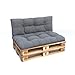 POKAR Palettenkissen Palletenauflagen Palettenpolster Palettensofa Palettenmöbel 2er Set: 1x Sitzkissen 120x80 + 1x Rückenlehne 120x40, Grau
