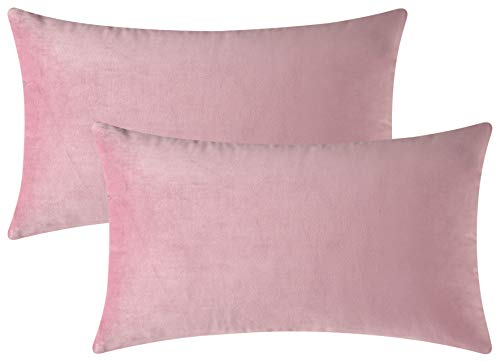Image of Mixhug Set of 2 Cozy Velvet Rectangle Decorative Throw Pillow Covers for Couch and Bed, Light Pink, 12 x 20 Inches