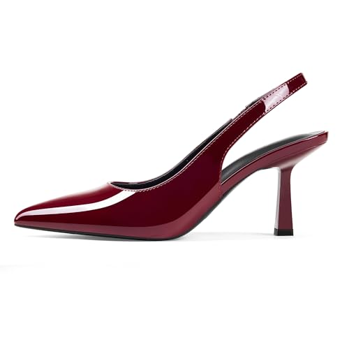 Image of Elisabet Tang Women's Kitten Heel Slingback Low Pumps 3 Inches Stiletto Pointed Closed Toe Elegant Dressy Bridal Wedding Party Shoes