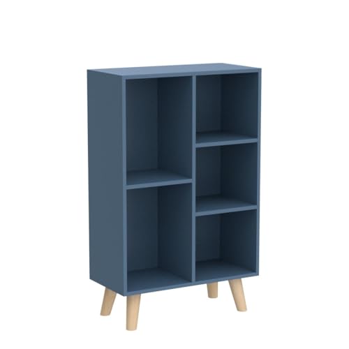Image of IOTXY Wooden Open Shelf Bookcase - 3-Tier Bookshelf with Legs, Bright Blue