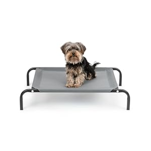 lionto Lit pour Chien surélevé d&rsquo;extérieur, Couchage Stable pour Animaux avec Bonne Circulation de l&rsquo;air, 75×47 cm, Housse Amovible en Maille Respirante, Cadre métallique Robuste, Gris